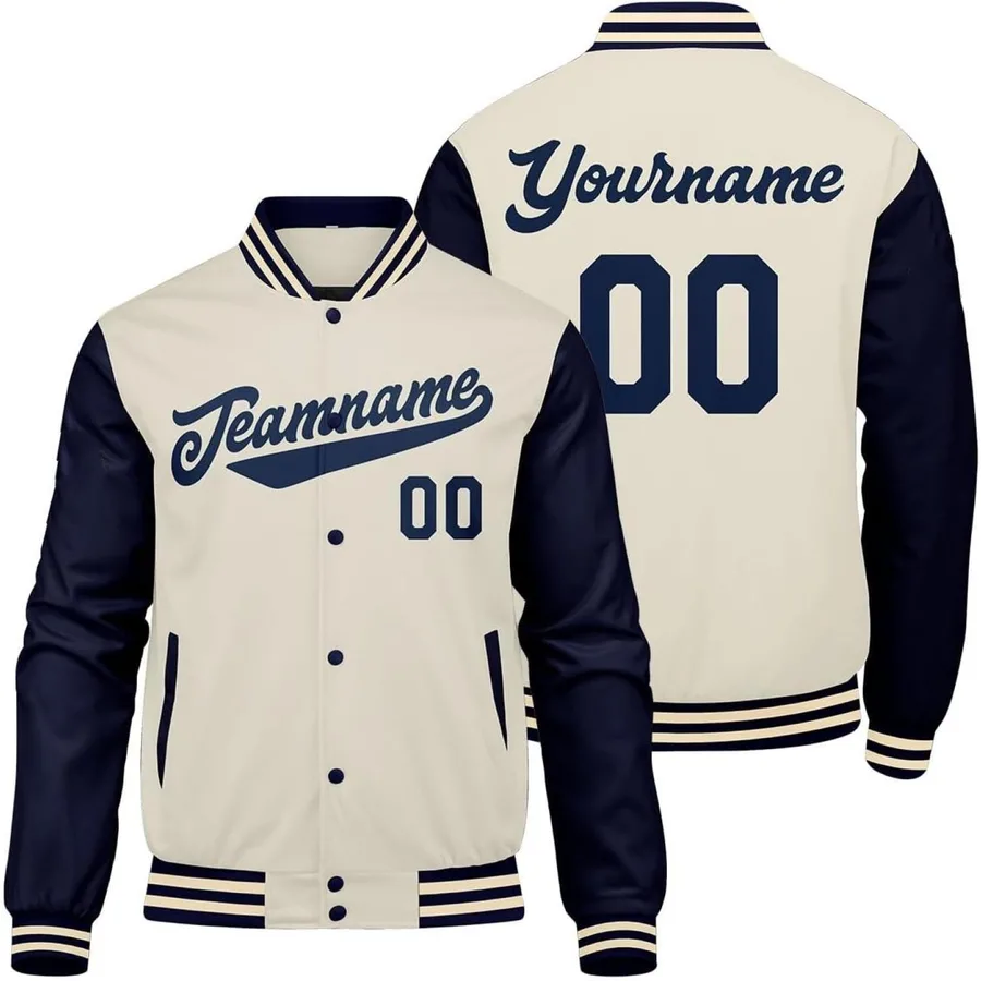 Men's Custom Beige Blue Varsity Jacket