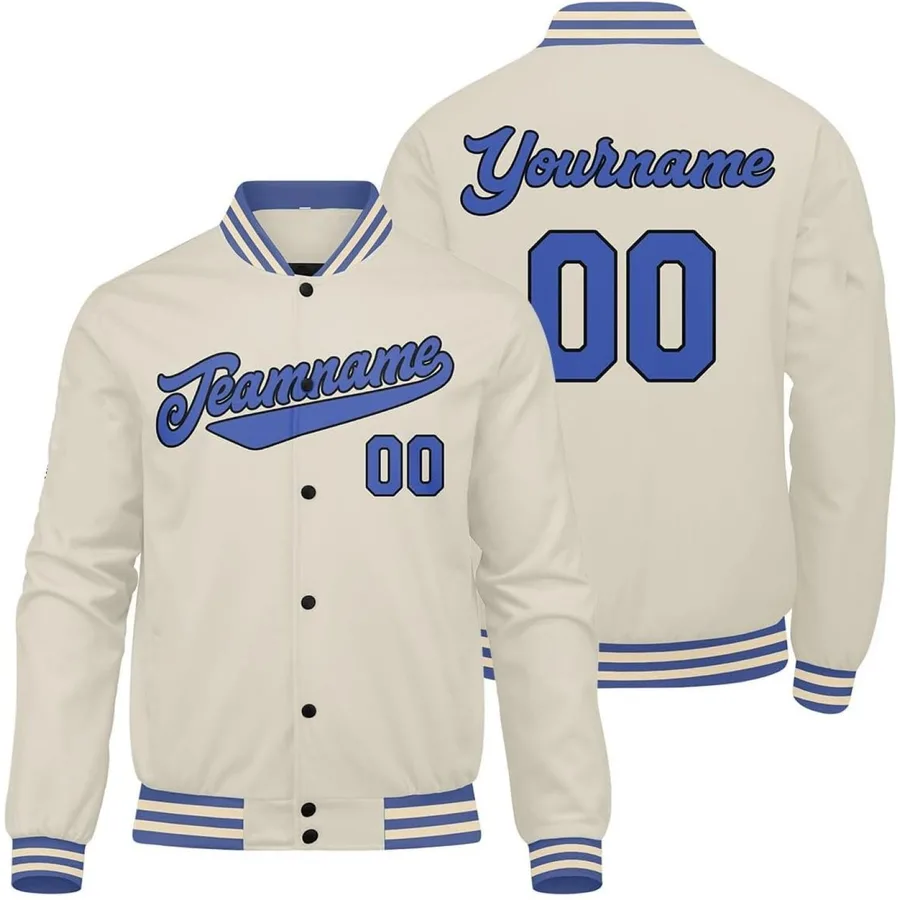 Men's Custom Beige Light Blue Varsity Jacket