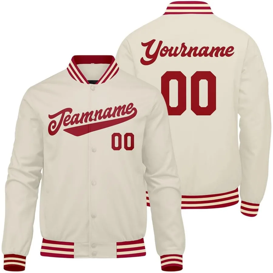 Men's Custom Beige Red Varsity Jacket