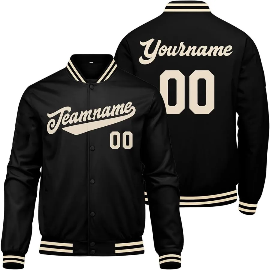 Men's Custom Black Beige Varsity Jacket