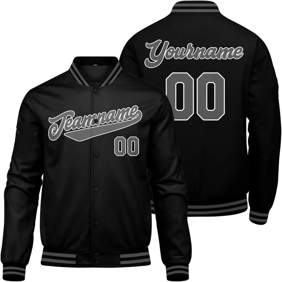 Men's Custom Black Gray Varsity Jacket