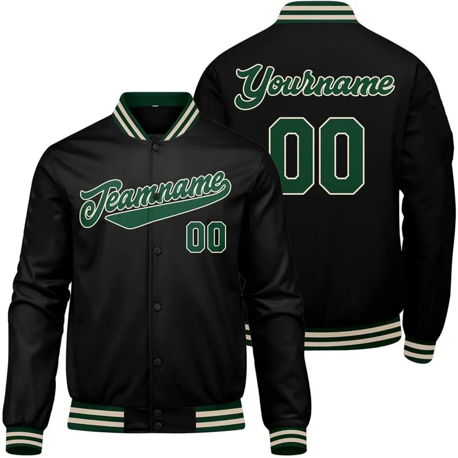 Men's Custom Black Green Varsity Jacket