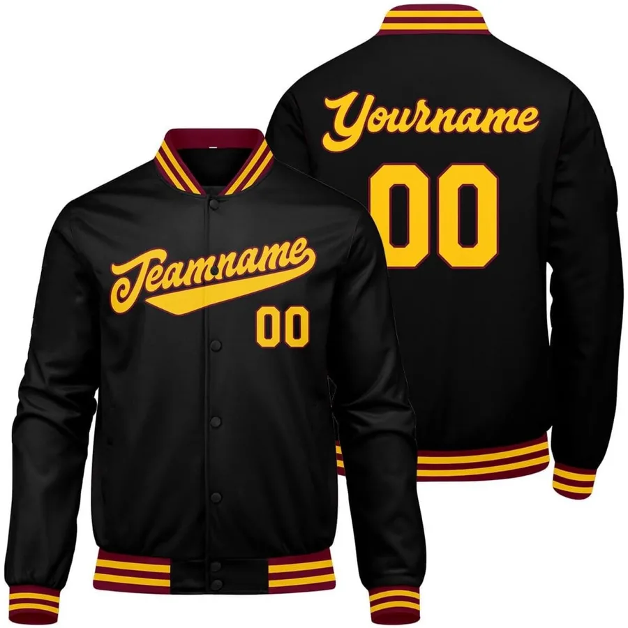 Men's Custom Black Yellow Red Varsity Jacket