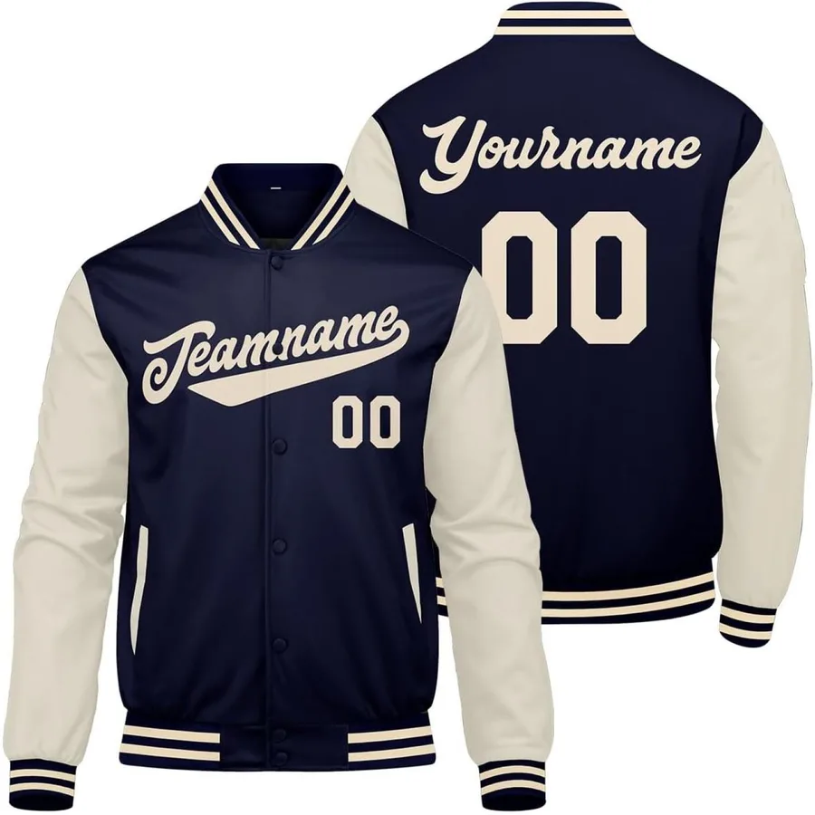 Men's Custom Blue Beige Varsity Jacket