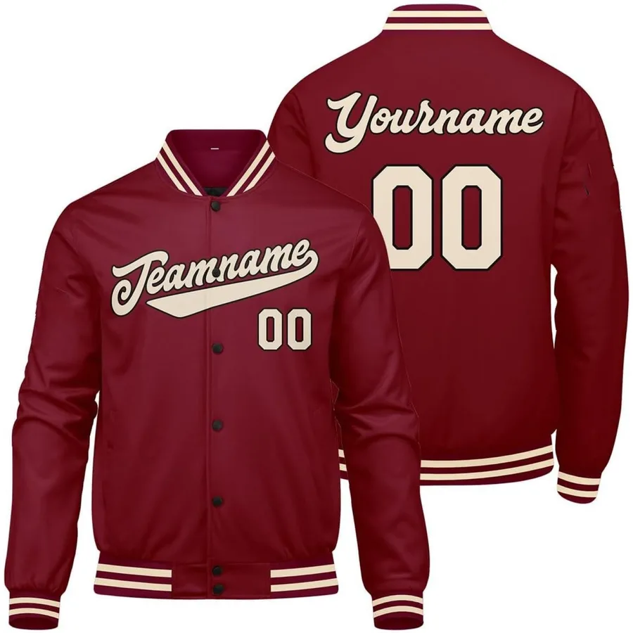 Men's Custom Crimson Beige Varsity Jacket