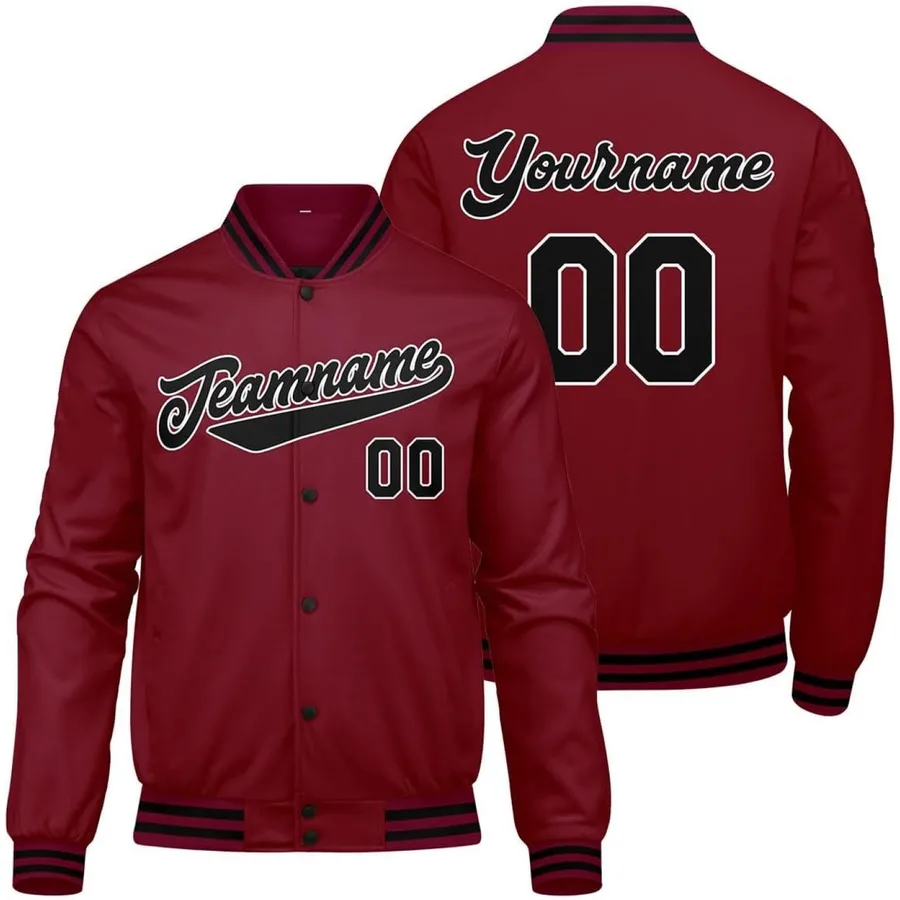 Men's Custom Dark Red Black Varsity Jacket