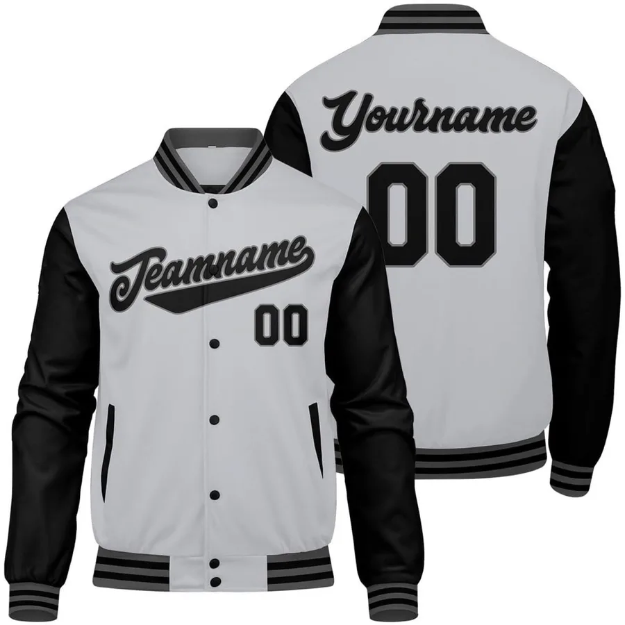 Men's Custom Gray Black Black Varsity Jacket