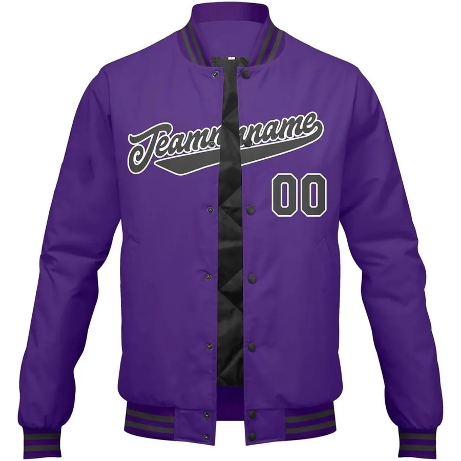 Men s Custom Purple Black Varsity Jacket King Gear