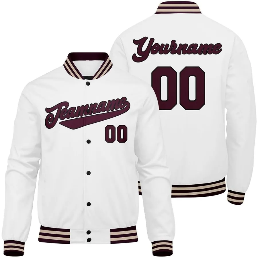 Men's Custom White Dark Red Varsity Jacket