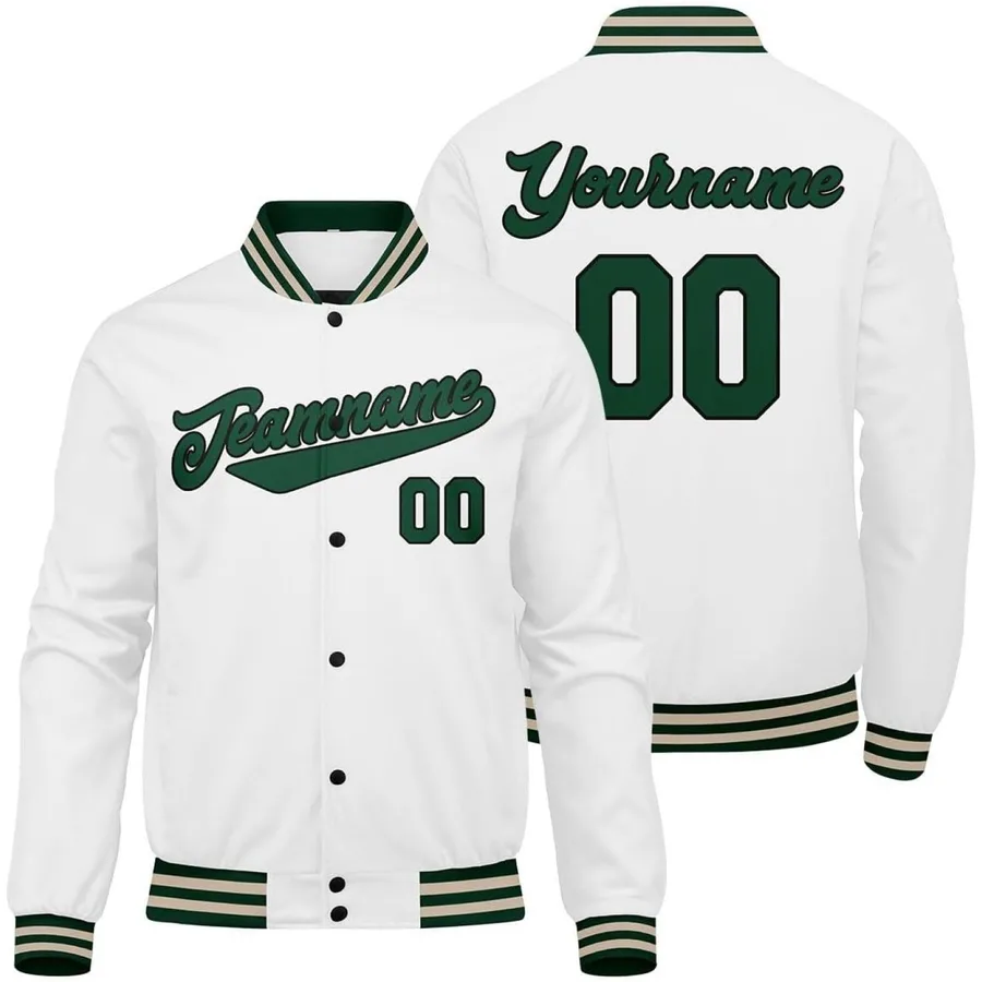 Men's Custom White Green Varsity Jacket